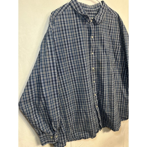 Liberty Blues Mens 4XL Big Plaid Button Down Shirt Blue White Cotton 79-1260-3 - Picture 2 of 9